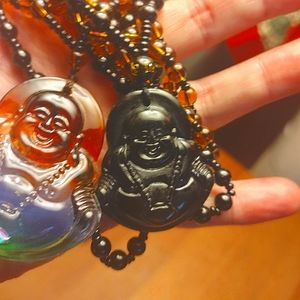 TWO Glass Buddha Necklaces GREAT GIFT FOR THAT ONE HIPPIE YOUR STILL FRIENDS WIT